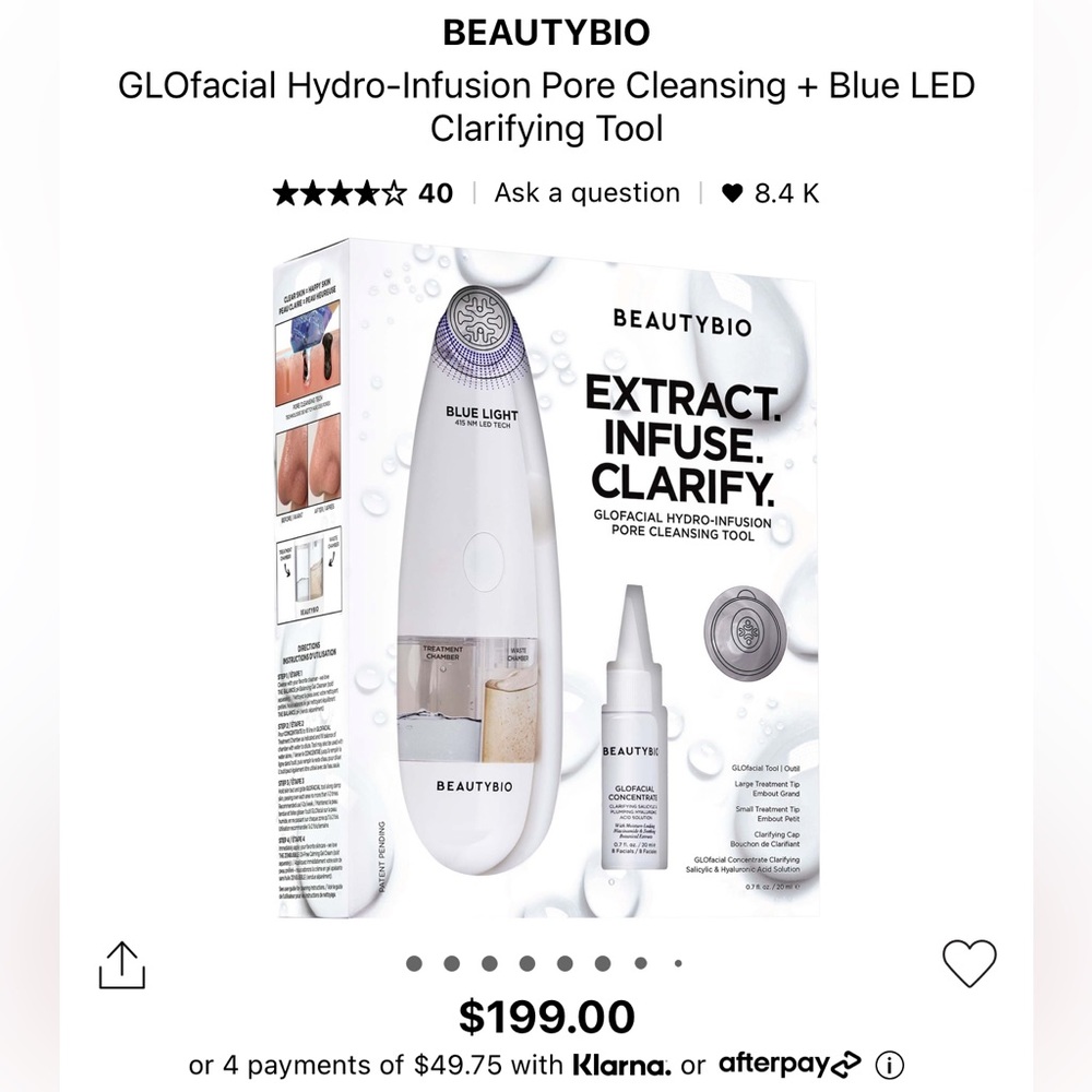 BEAUTYBIO GLOfacial Hydro-Infusion Pore Cleansing + Blue LED
Clarifying Tool